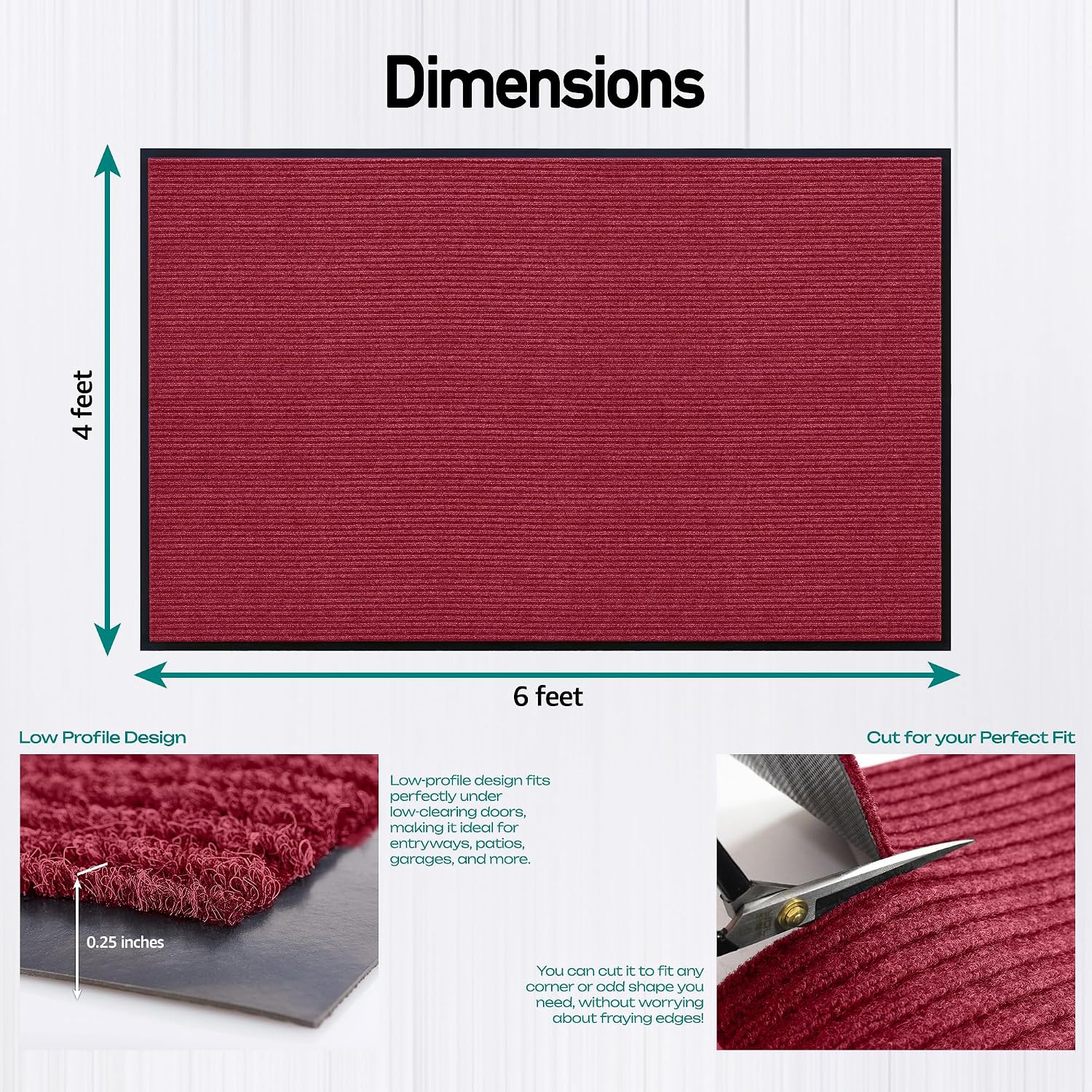 Thumbnail 1 de LuxUrux Striped Red Door Mat, 4 x 8 Feet, Low-Profile Indoor/Outdoor