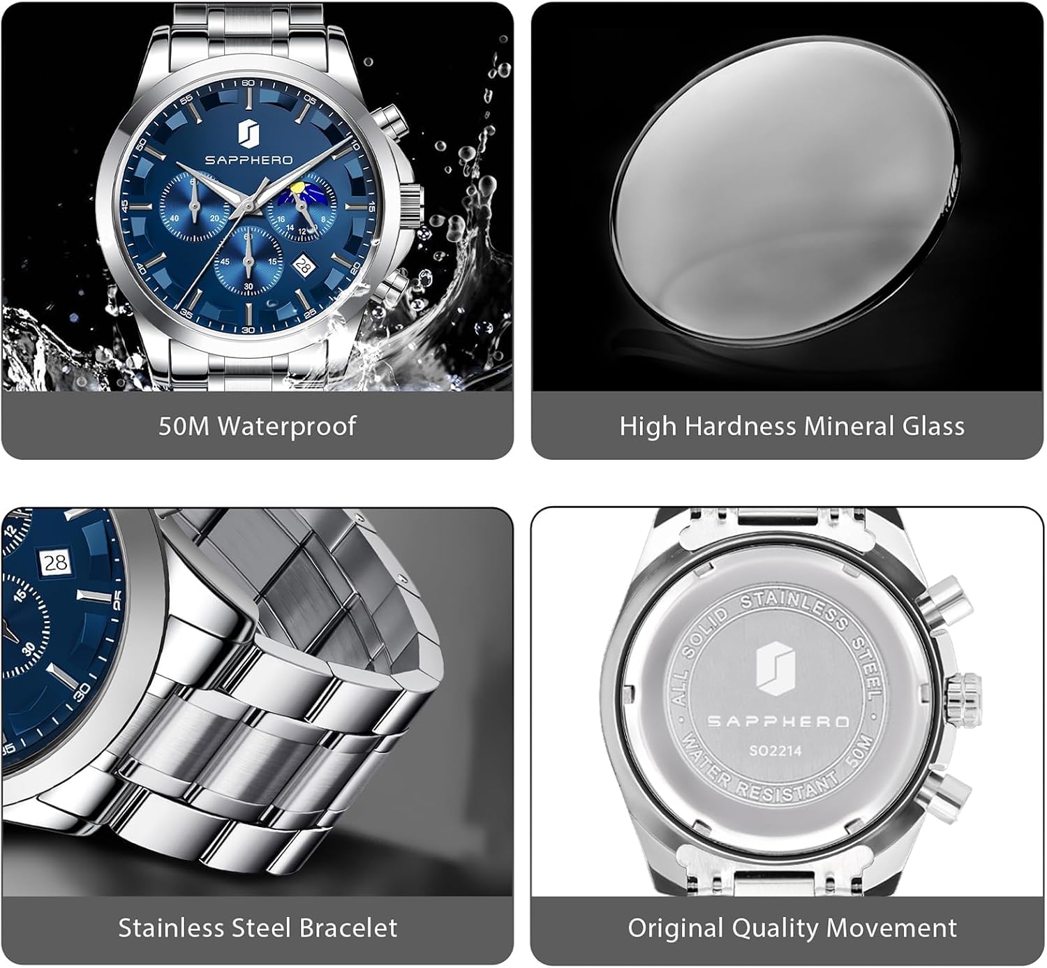 Detalle de BENYAR Men's Watch UK: Classic Chronograph with Leather Strap