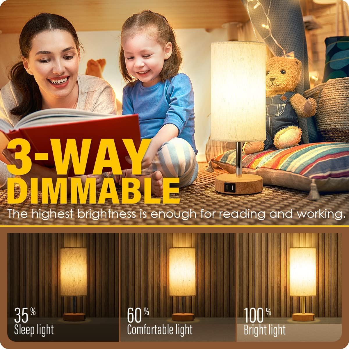 Detalle de Yarra-Decor TD-001R Table Lamp with Touch Dimming and USB Ports