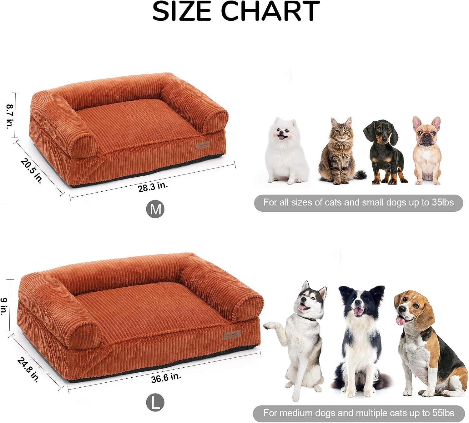 Thumbnail 5 de FUKUMARU Cute Dog Bed: Large 36inch Fluffy Couch with TPU Lining, Removable Cover in Orange