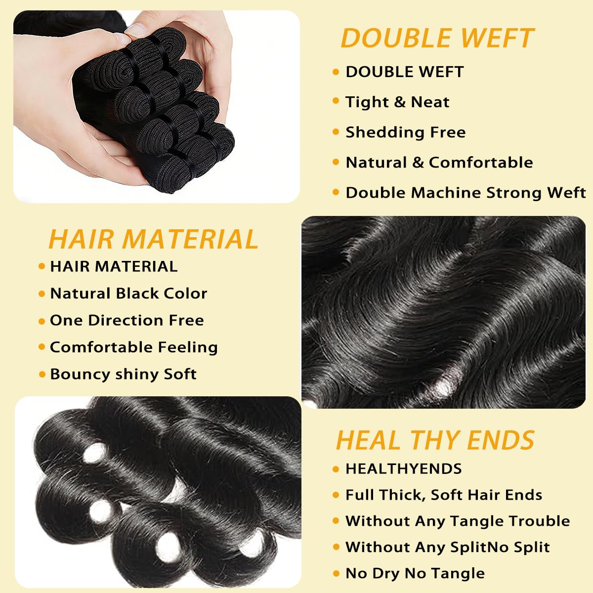 Thumbnail 2 de 14A Raw Human Hair Bundles (18 20 22 24 Inch) Brazilian Virgin Body Wave, 100% Unprocessed, 4 Bundles
