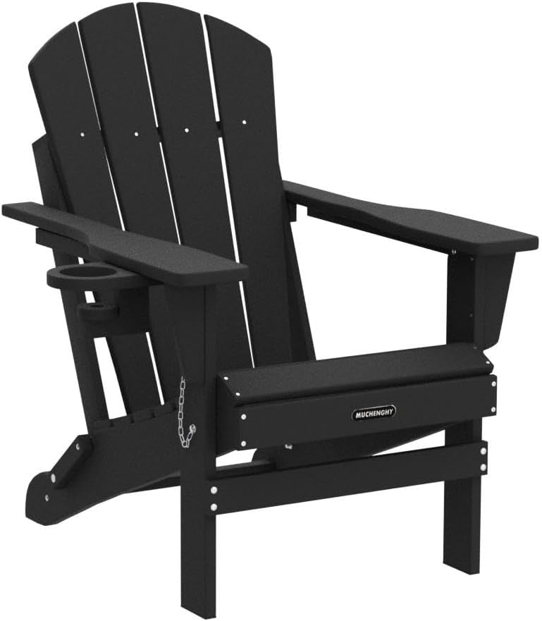 Thumbnail 4 de MUCHENGHY Folding Adirondack Chairs (Black) — Weather-Resistant Outdoor Patio Adirondack