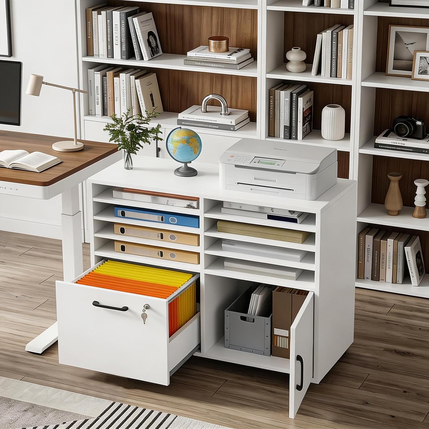 Thumbnail 6 de HOOBRO Rollcontainer mit abschließbarer Schublade und 8 Fächern – mobiler Akten- und Bürocontainer in Weiß EWB55WJ01