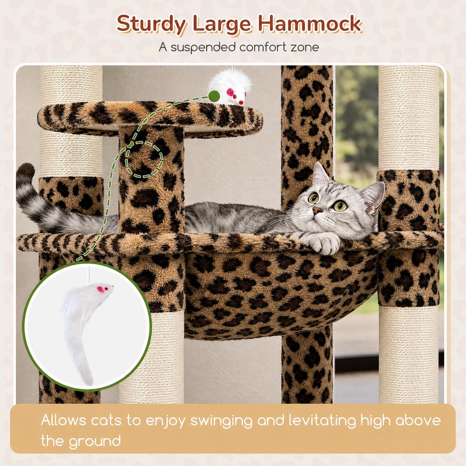 Detalle 2 de Globlazer F53 Leopard Print Cat Tree with Sisal Posts, Hammock and Condo