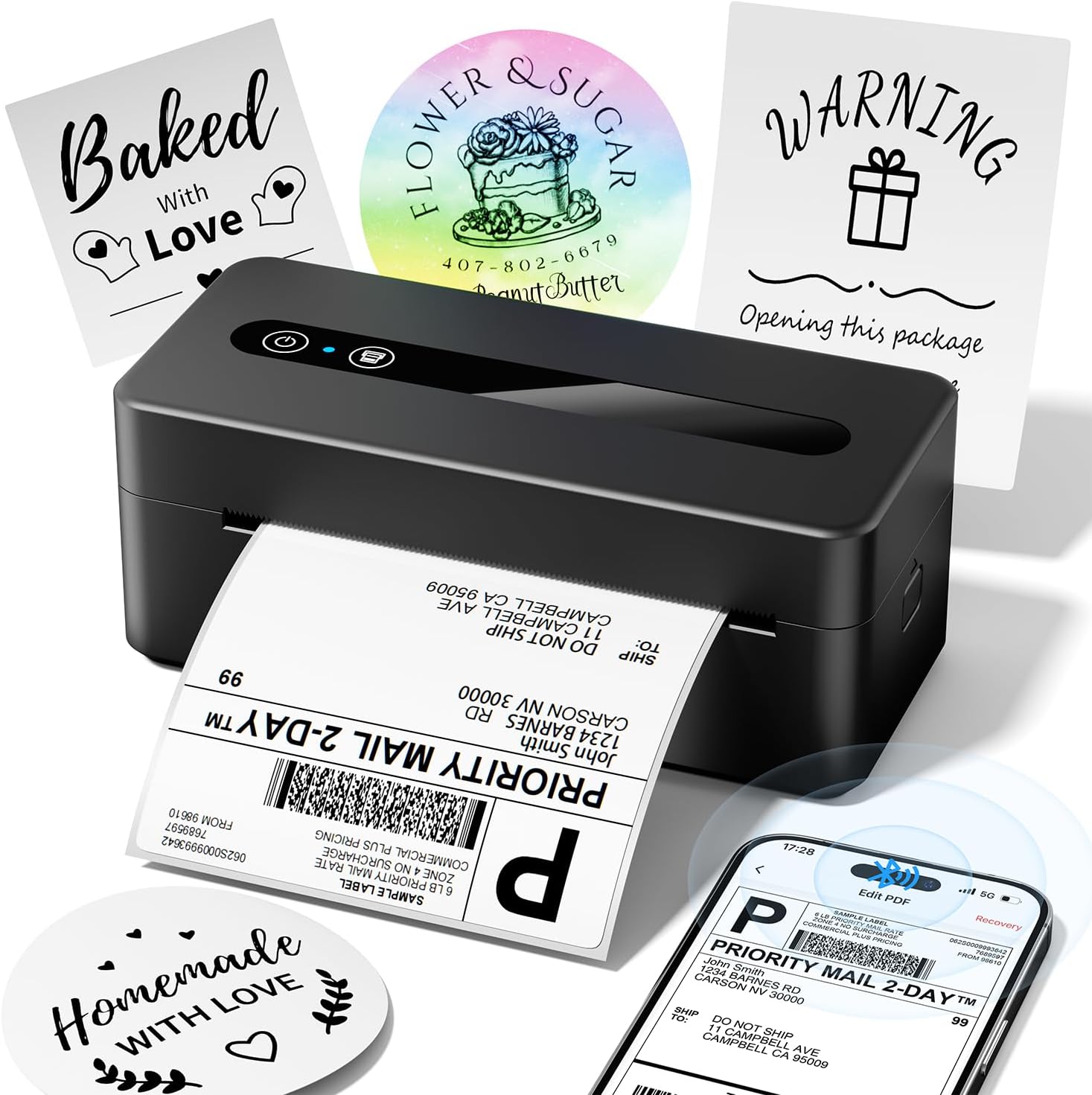 Detalle de TATTMUSE Shipping Label Printer 4x6 (2411BT) – Bluetooth Thermal Label Printer for UK Small Businesses