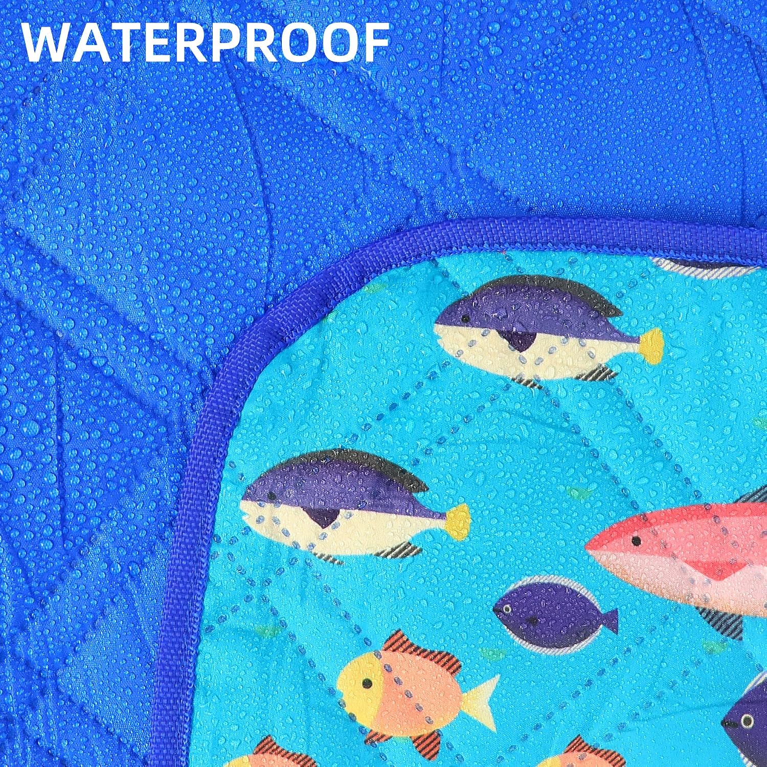 Detalle 2 de PICYALO 60x80 Picnic Blanket, Cotton-Filled, Blue Fish Pattern