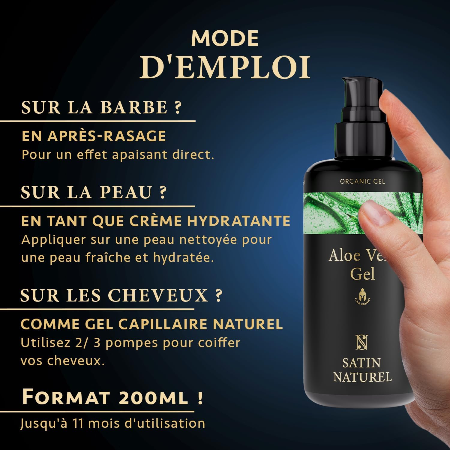 Detalle 2 de Satin Naturel Gel Aloe Vera 200 ml pour homme