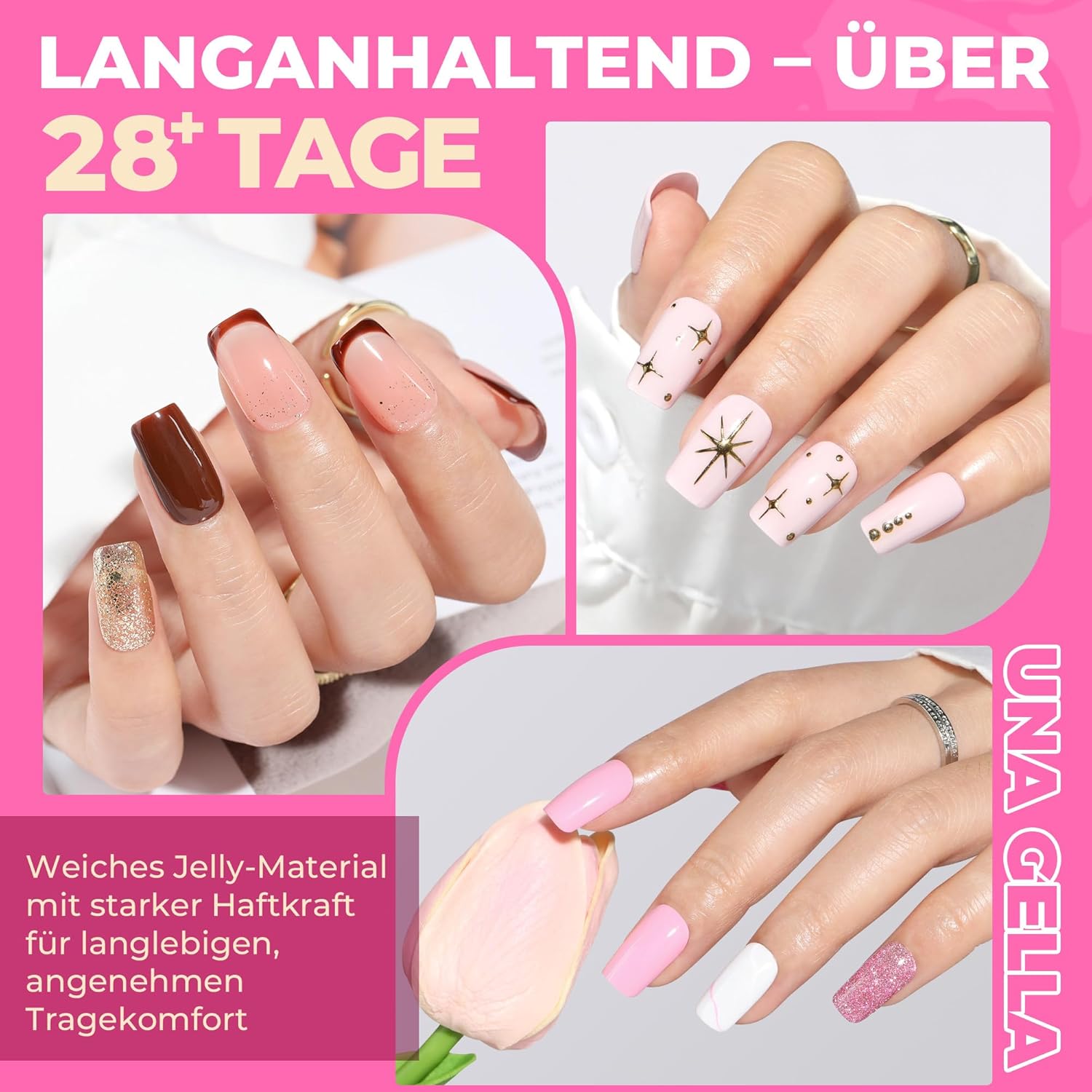 Thumbnail 1 de UNA GELLA Nail Tips – 504 Stück Soft-Gel Short Square Nageltips für Gel, Acryl und Dip-Powder