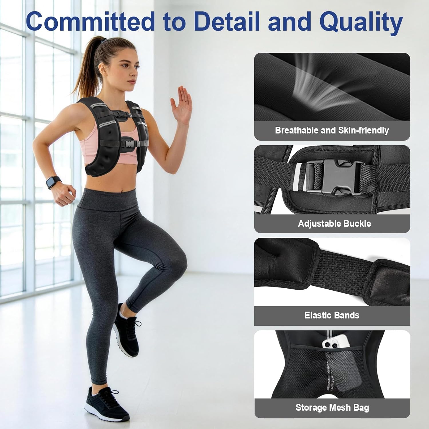Thumbnail 3 de Zikopomi Weighted Vest – Adjustable 6–30 lb Vest with Reflective Stripes for Weight Training and Running