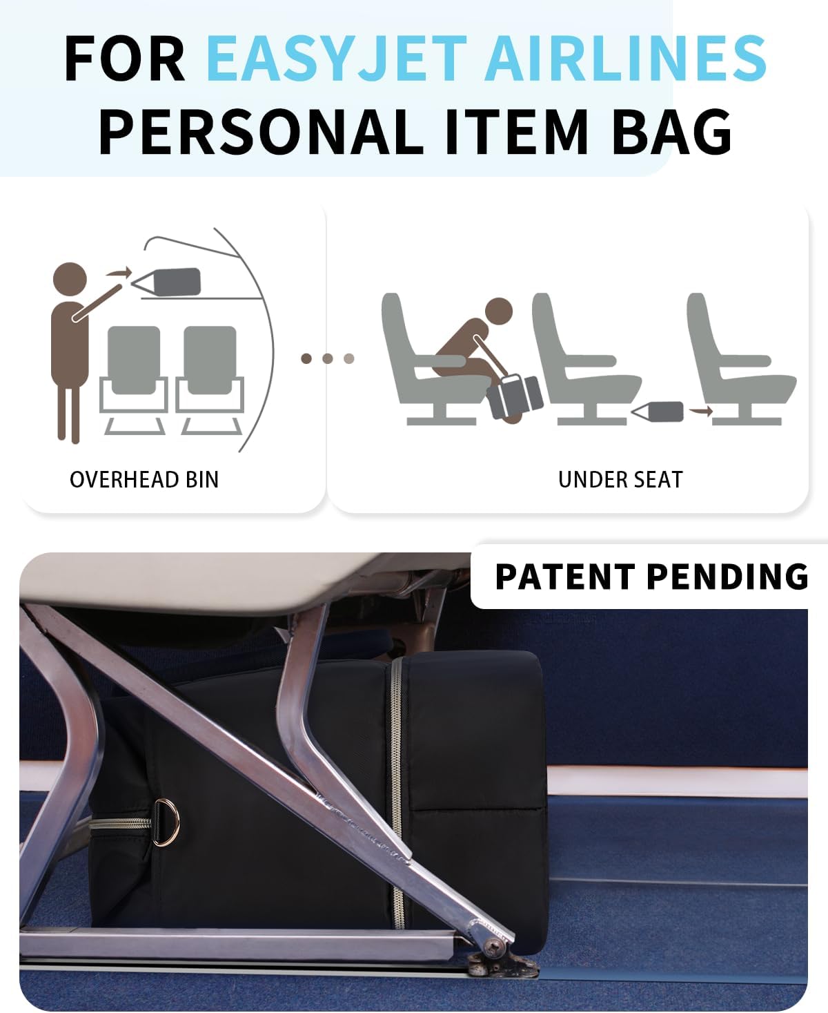 Detalle de WANDF 45x36x20 Cabin Bag: Underseat Carry-On for EasyJet with Wet Pocket & Shoe Compartment