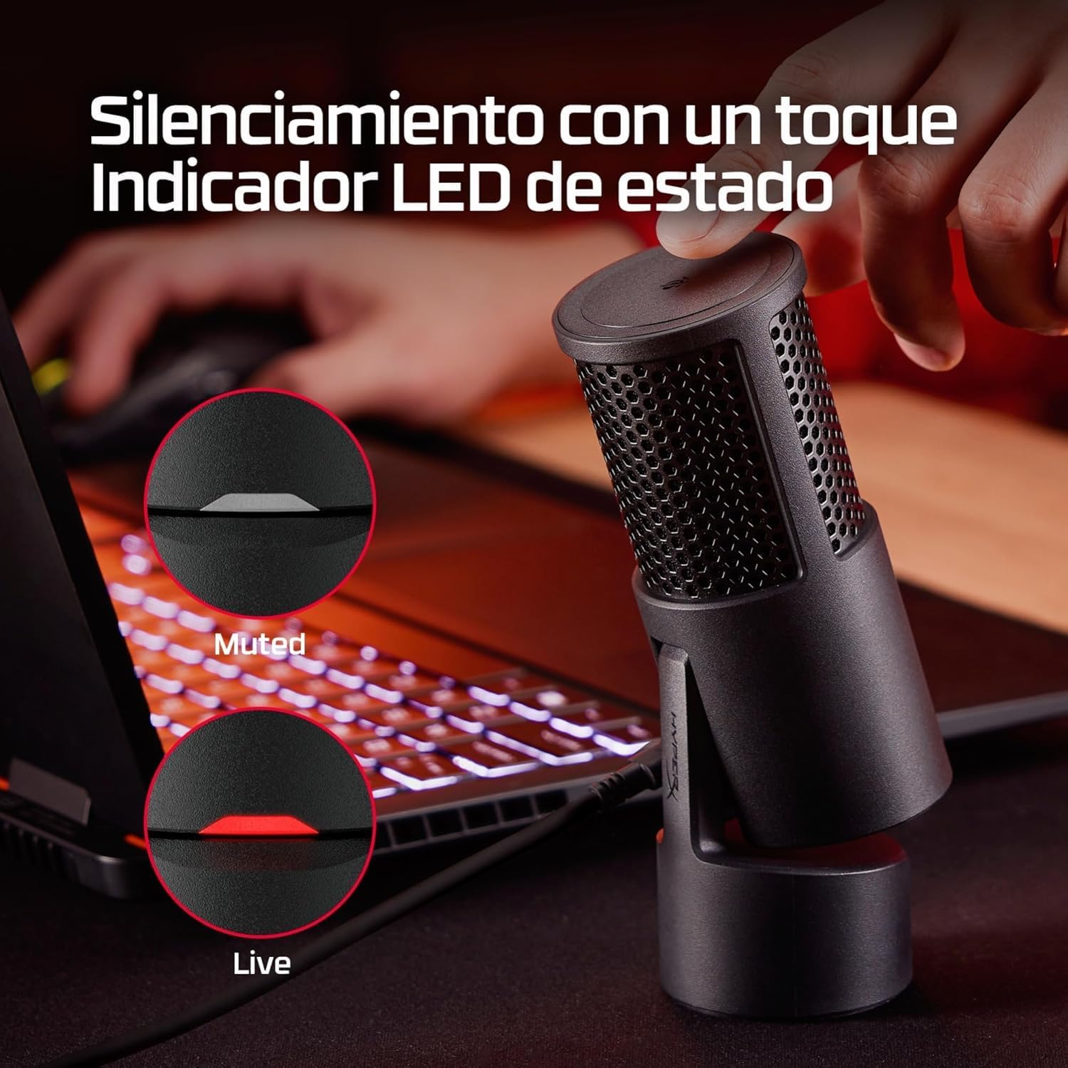 Detalle 2 de HyperX Solocast 2: micrófono USB cardioide para streaming y podcast en negro