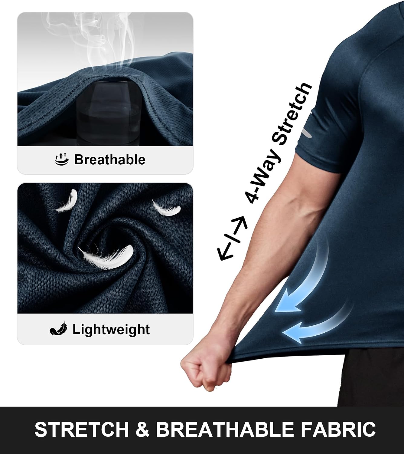 Detalle de ZITY 3 Pezzi T-Shirt Uomo Sportive – Set da 3 magliette leggere, traspiranti e ad asciugatura rapida