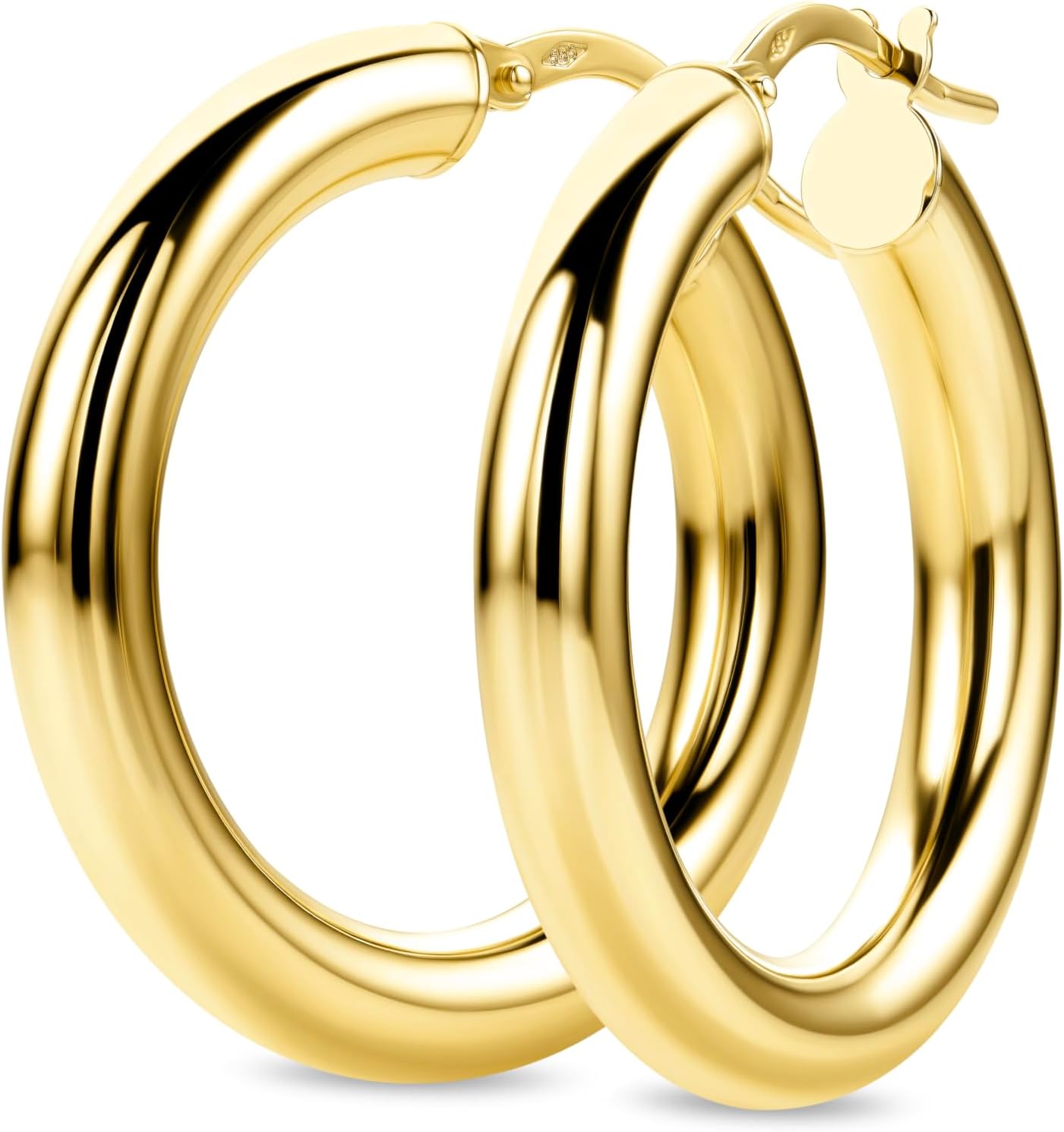 Detalle de Boucles d'oreilles créoles en or jaune 14k/585 - diamètre 22 mm, largeur 3,8 mm, brillantes