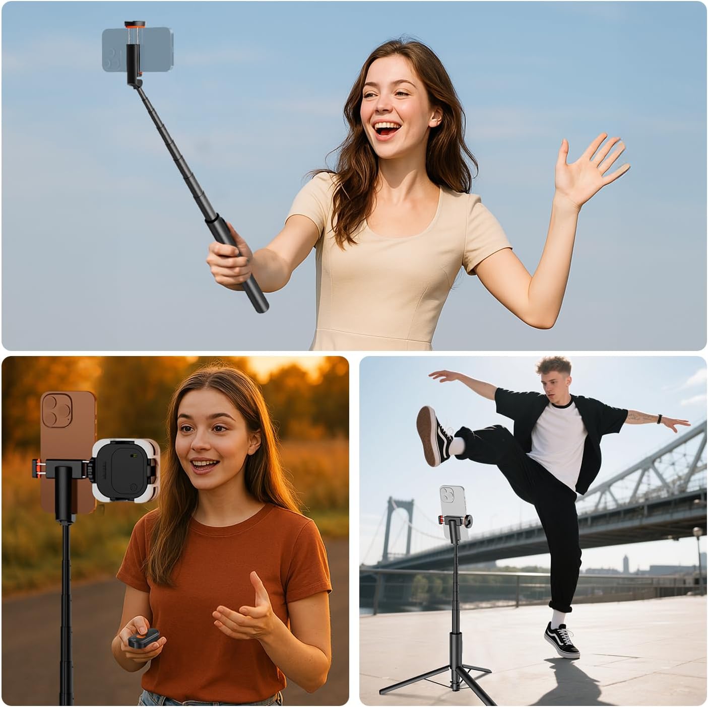 Detalle 2 de NEEWER Trípode Selfie 57,9" con Control Remoto 📸