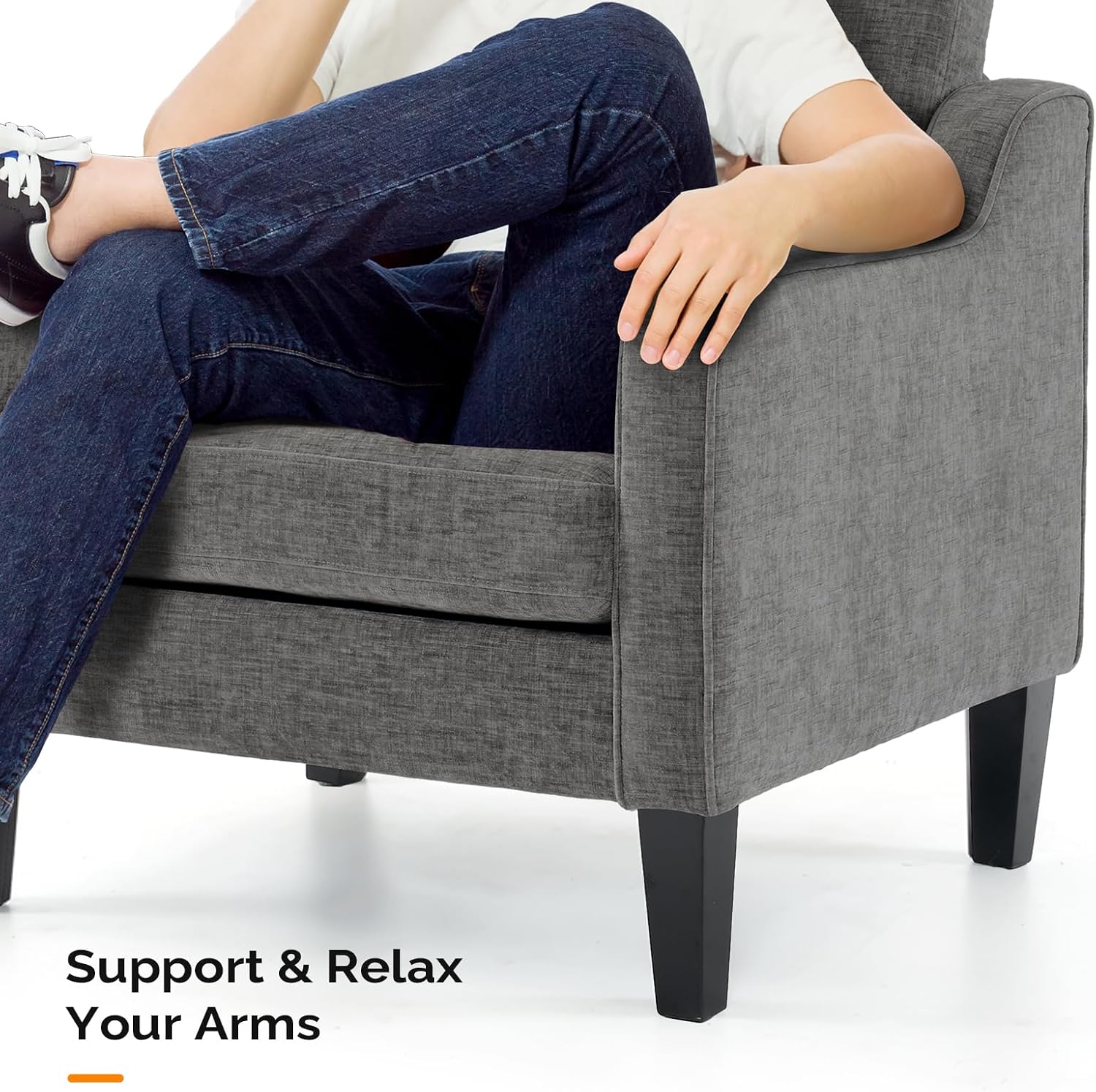 Thumbnail 6 de VINGLI Accent Chairs for Living Room: Mid-Century Modern, Soft Chenille, Light Grey