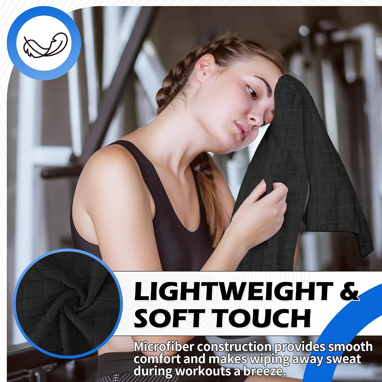 Detalle de HOMERHYME HR-GT10CT-BK10 Microfiber Workout Towels, 10-Pack, Black, Quick-Dry