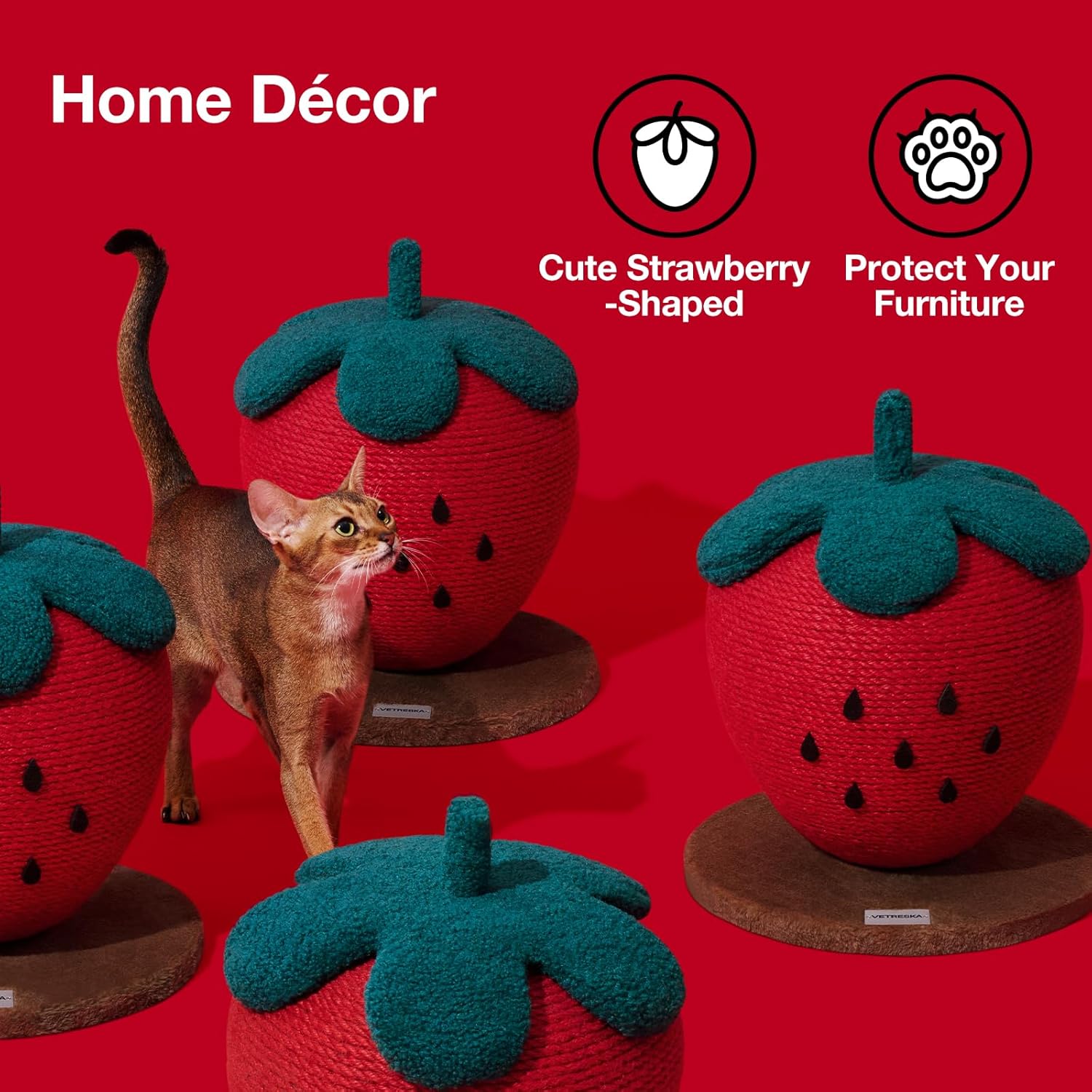 Detalle de VETRESKA Strawberry Cat Scratching Post – Vertical Sisal Rope Scratch Post for Indoor Cats