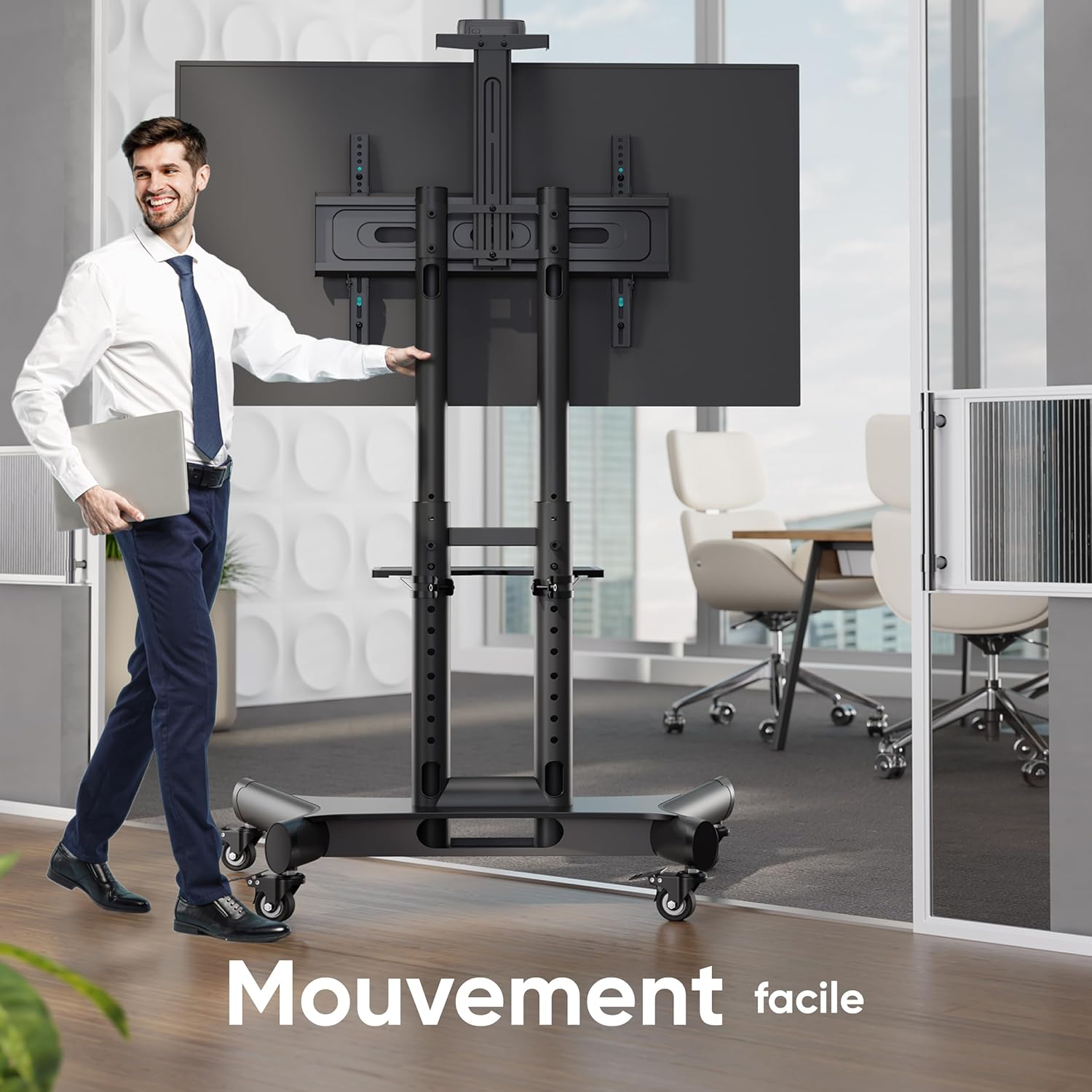 Thumbnail 5 de ONKRON TS1551-B support TV mobile sur roulettes (40 à 70 pouces), hauteur réglable et VESA 600x400