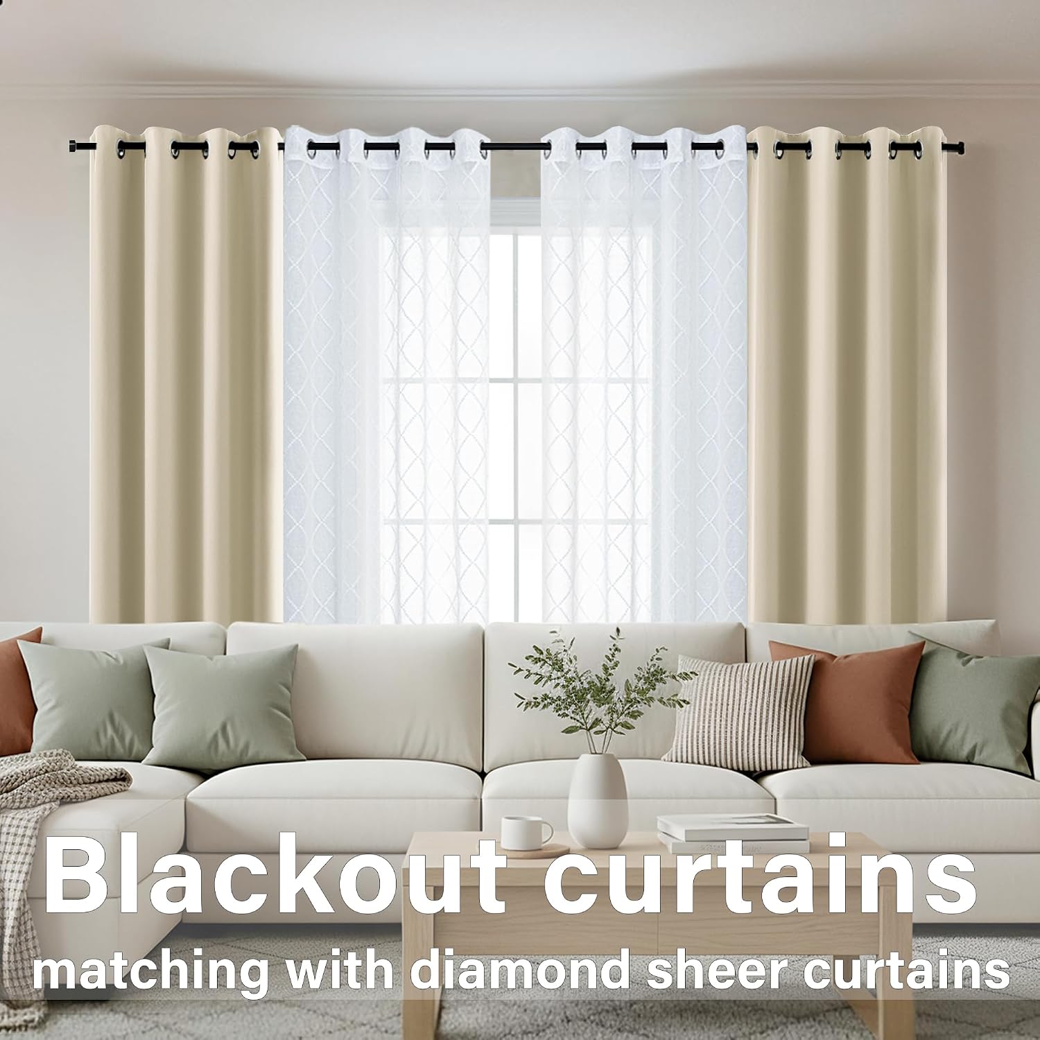 Thumbnail 1 de KOUFALL Beige Blackout Curtains 84-Inch - 70-80% Block, Triple-Weave 3-Pass for Living Room & Bedroom