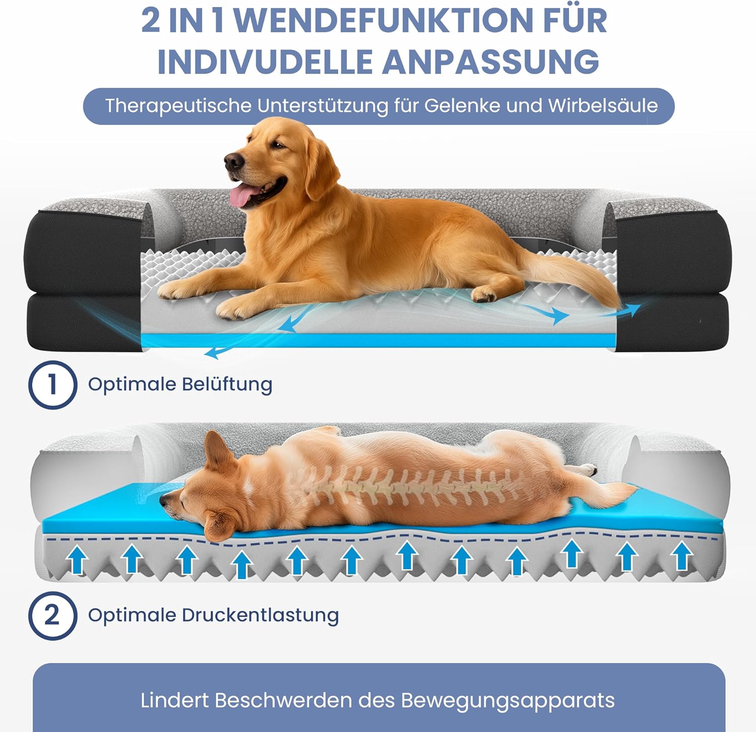 Detalle de ELONEO orthopädisches Hundebett klein 76x51x17 cm – Memory Foam, wasserdicht, waschbar, schwarz