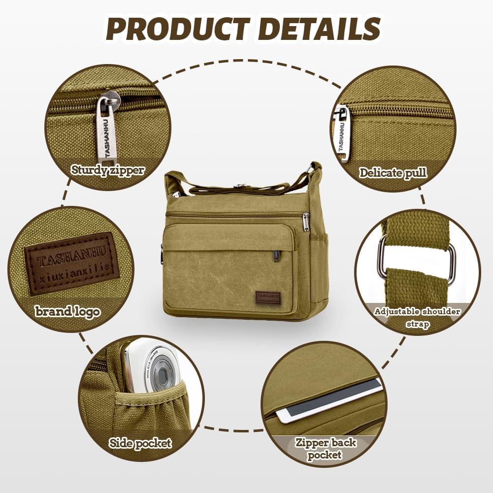 Thumbnail 4 de Aucuu Sac à Bandoulière en Toile Vintage – Messager, 33×30×12 cm, bandoulière réglable