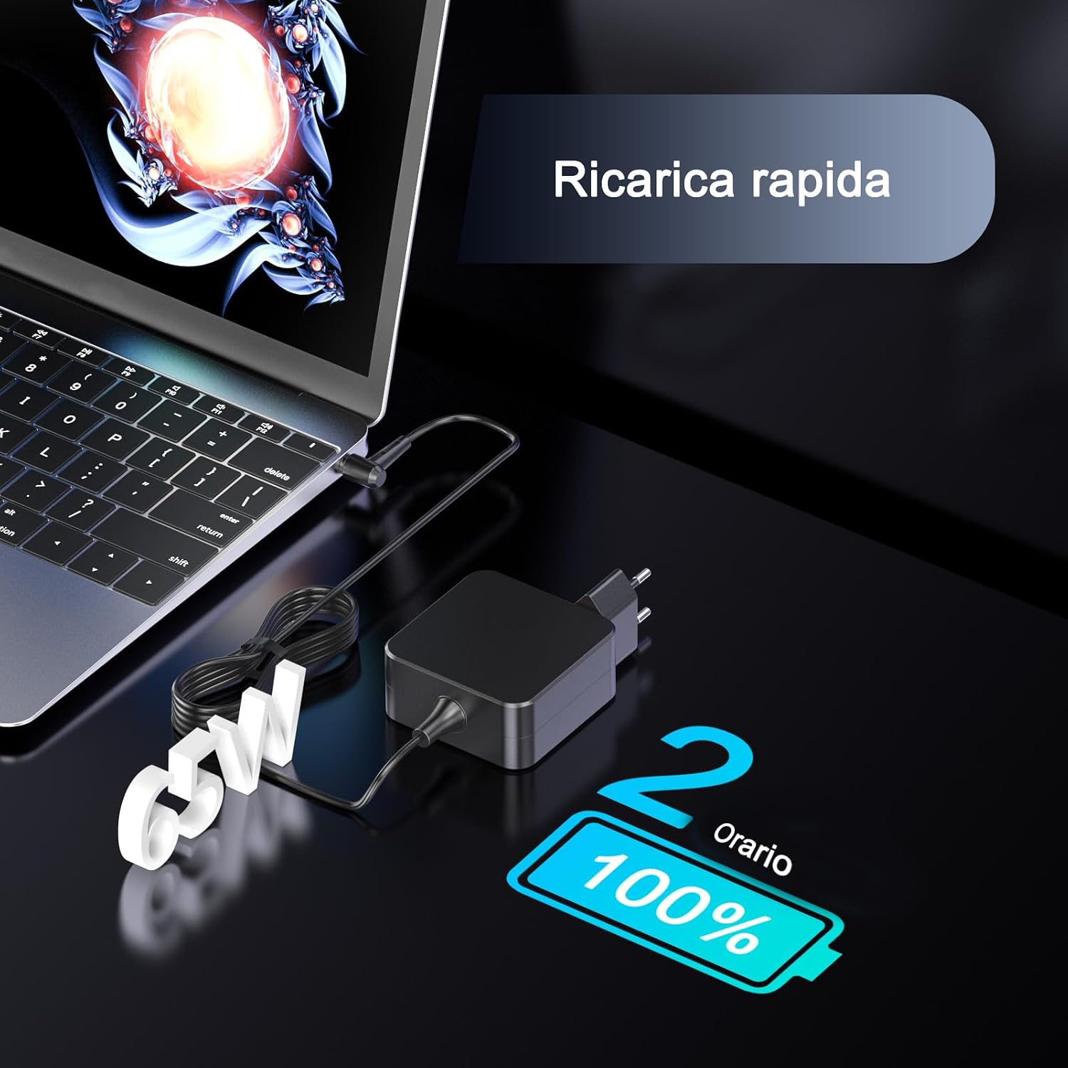 Detalle de Caricatore da 65W per Lenovo IdeaPad 3 con connettore 4.0x1.7mm