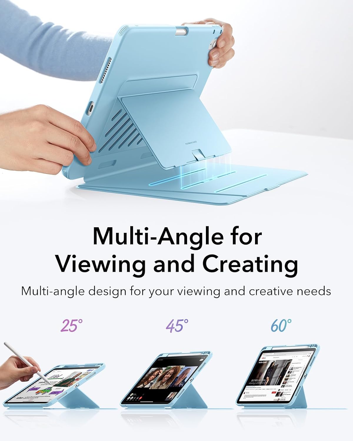 Detalle de ESR Hülle für iPad Air 11 Zoll M4/M3/M2 (2026/2025/2024) – Vertikalsäule, Mehrwinkel-Stand, Ultrastabil, Hellblau