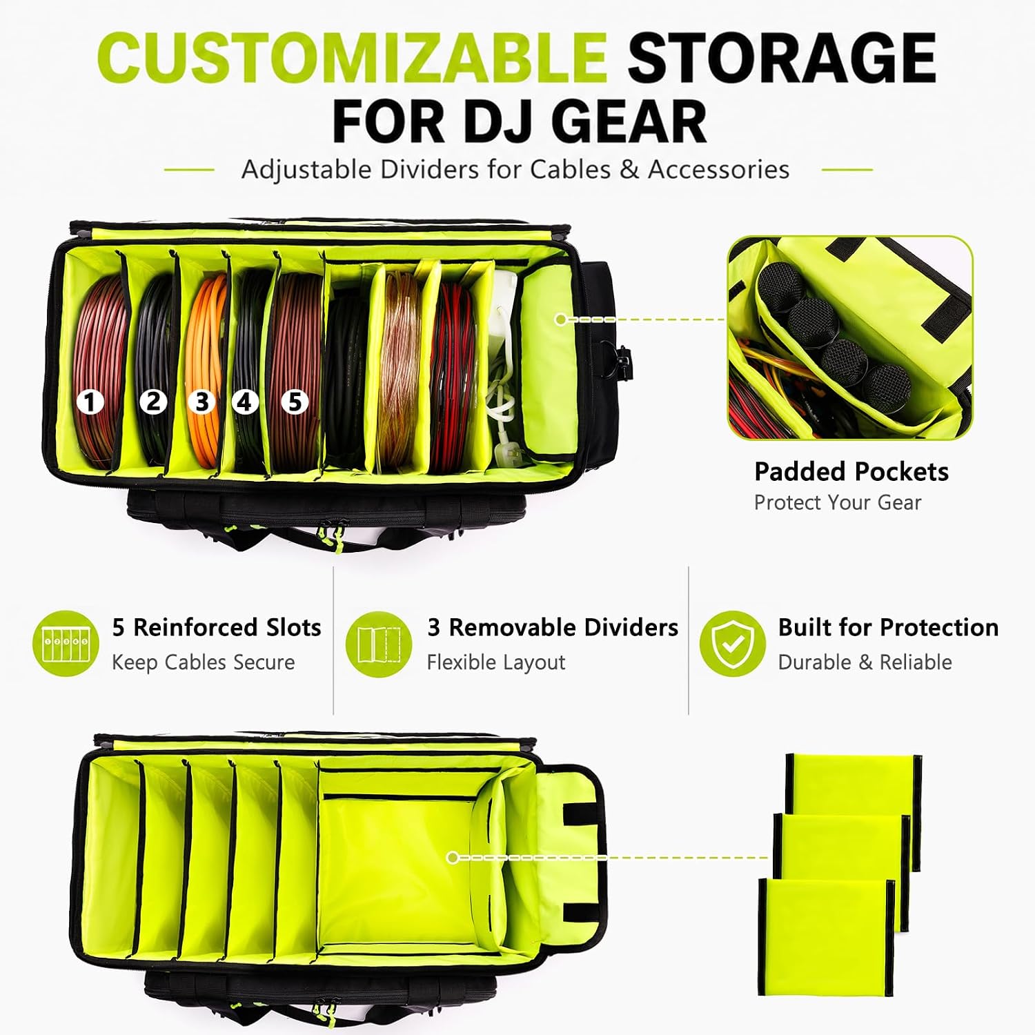 Thumbnail 2 de FRECOLSH AM158 DJ Cable Bag with Laptop Compartment, 5 Cable Slots & Dividers