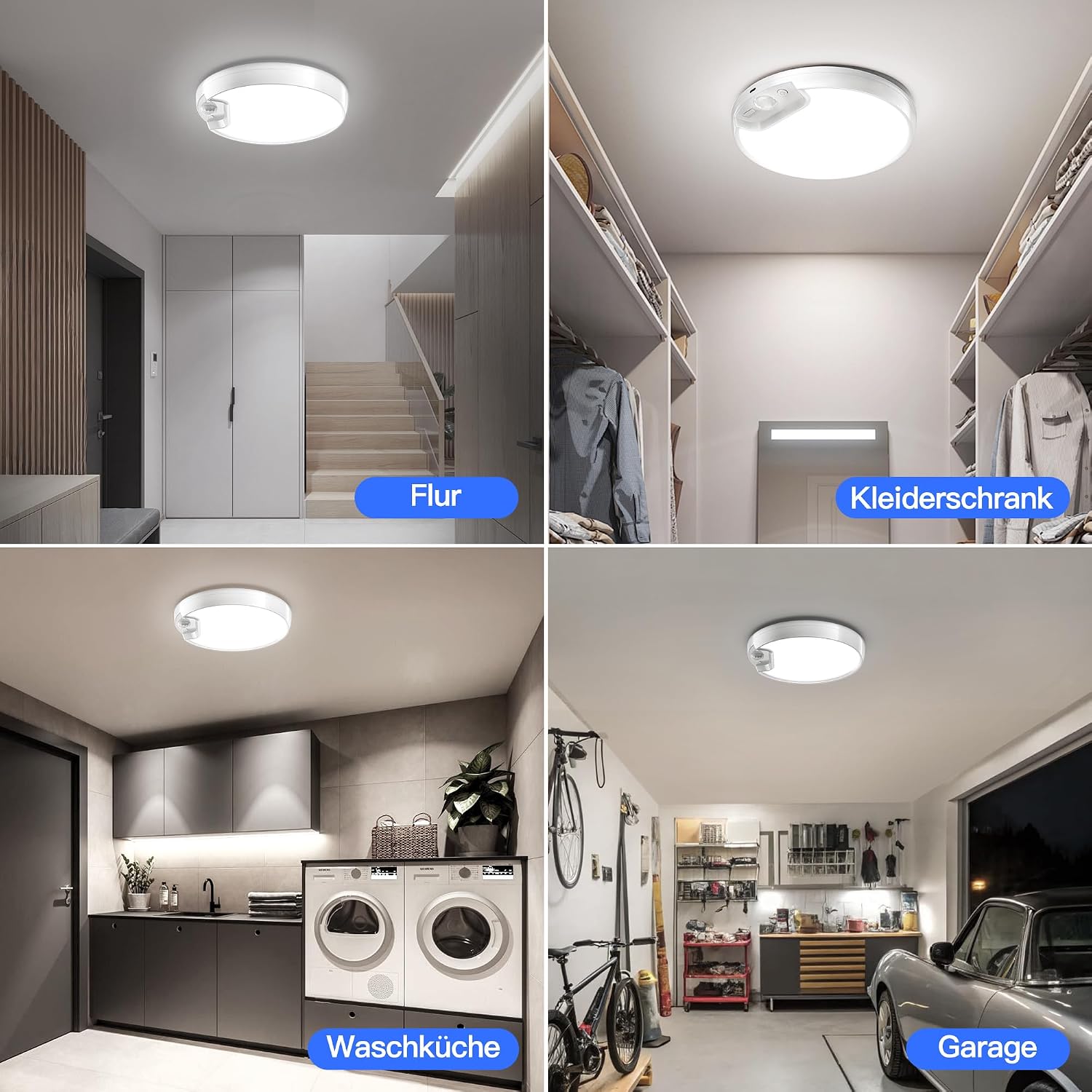 Detalle 1 de Homelist LED Akku Deckenleuchte mit Bewegungsmelder, 8.000 mAh und Fernbedienung – dimmbar für Bad, Flur & Keller
