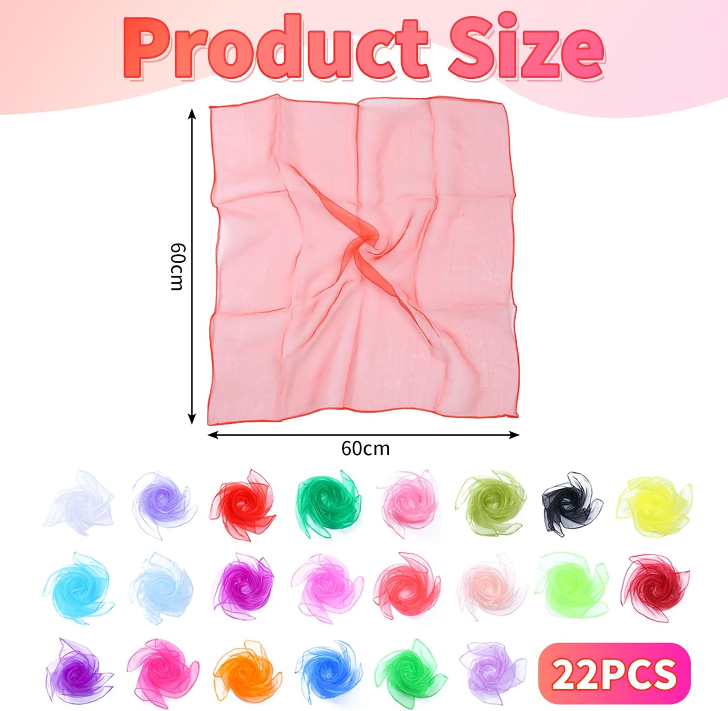 Thumbnail 1 de Xynovate 22 Stück Jongliertücher – 60 × 60 cm, 22 Farben, Chiffon für Tanz, Jonglieren & Sensorisches Training