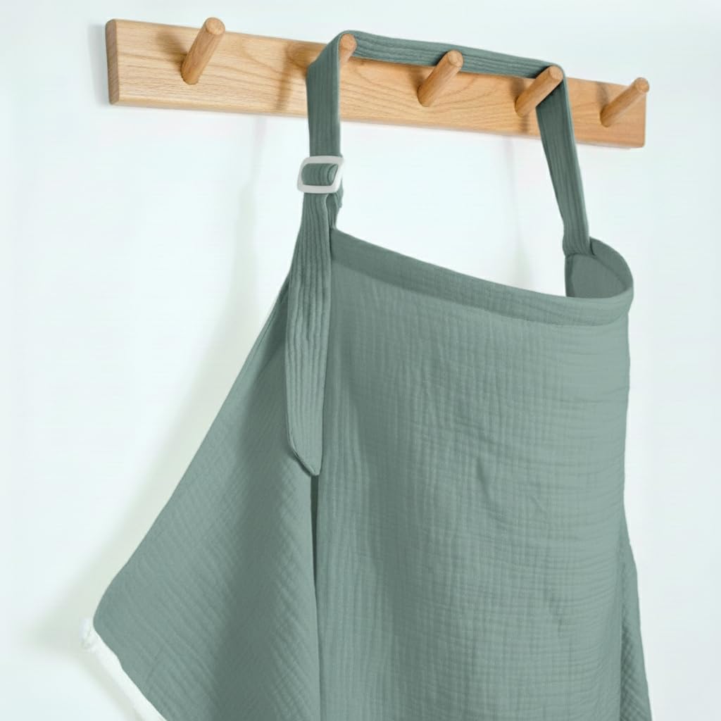 Detalle de MUGVELL Roman Green XL Muslin Nursing Cover with Arch Neckline and Pocket