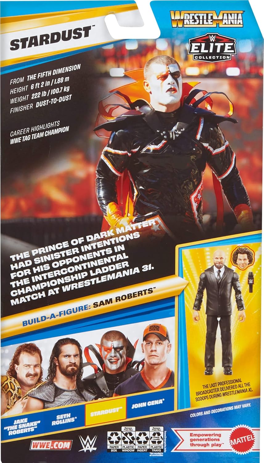 Detalle de Mattel WWE Elite Collection Stardust Premium Live Event – Action figure con accessori WrestleMania e pezzi per costruire Sam Roberts (8+) JHX76