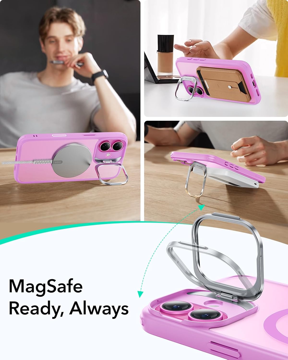 Thumbnail 6 de ESR iPhone 16 Case with Camera Control, MagSafe & Adjustable Stash Stand (Classic Series, Frosted Pink)