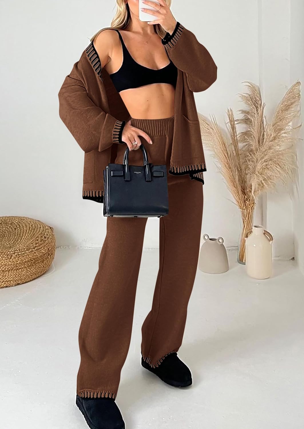 Detalle de PRETTYGARDEN Women’s Lounge Set (2-Piece) Cardigan & Wide-Leg Pants
