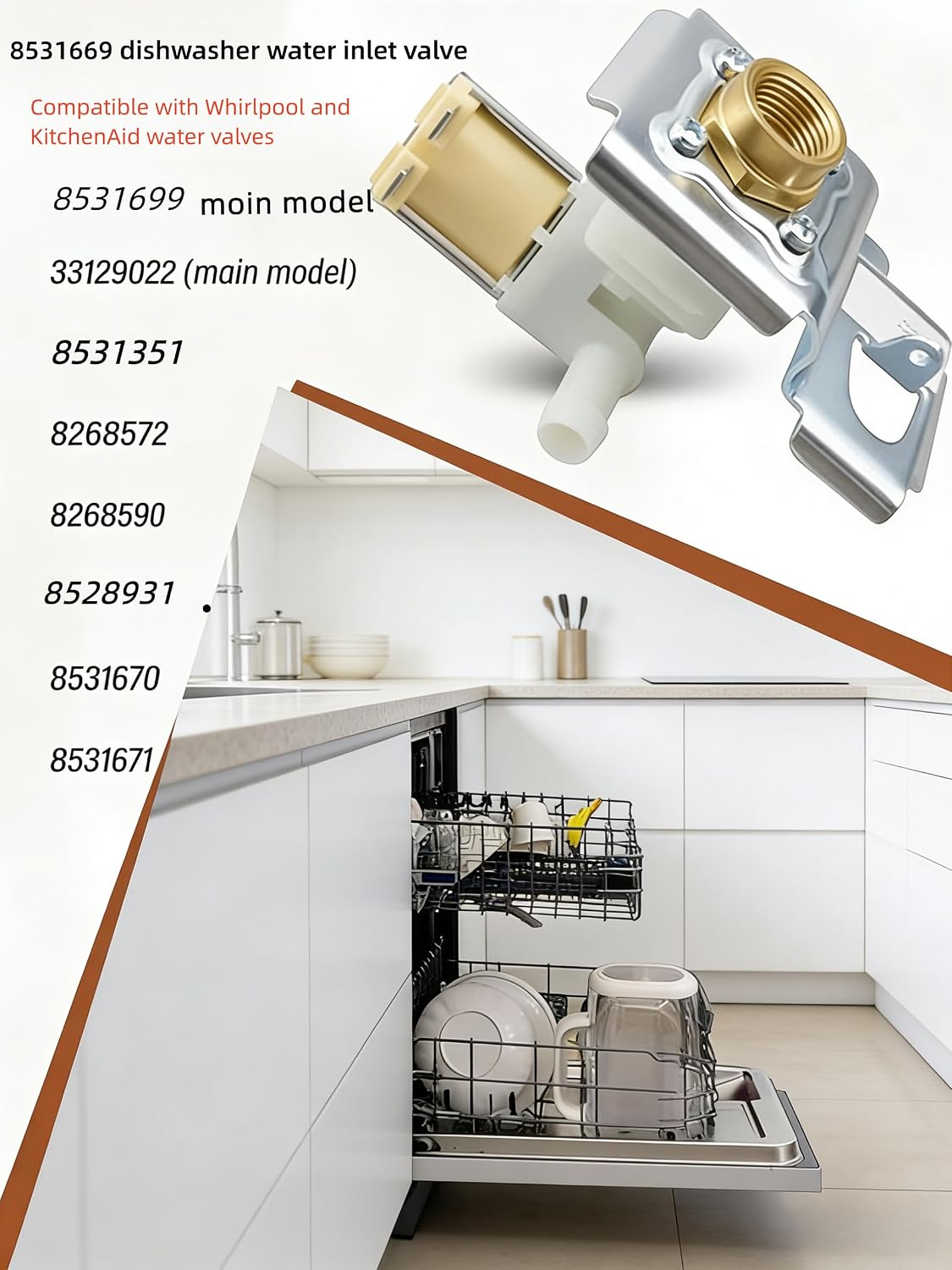 Detalle 2 de UAOPL WP8531669 8531669 Dishwasher Water Inlet Valve for Whirlpool