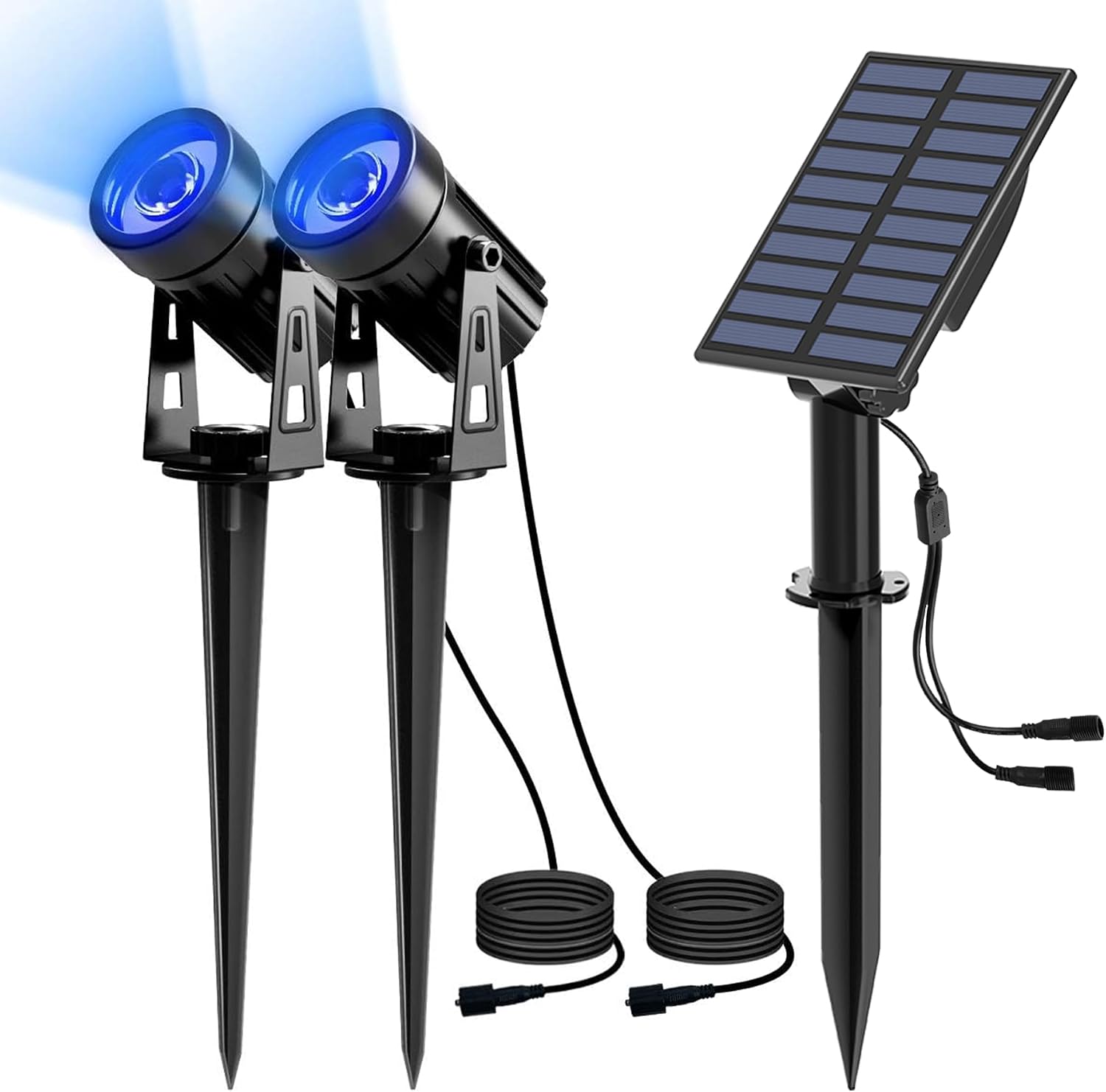 Detalle de NATPOW LED Solar Spot Lights (Blue) – IP65 outdoor dusk-to-dawn garden uplighters