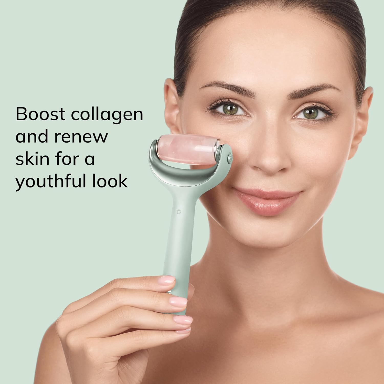 Detalle de GESKE SmartAppGuided MicroNeedle Roller 9 en 1: soin visage et corps avec app intelligente et accents quartz rose