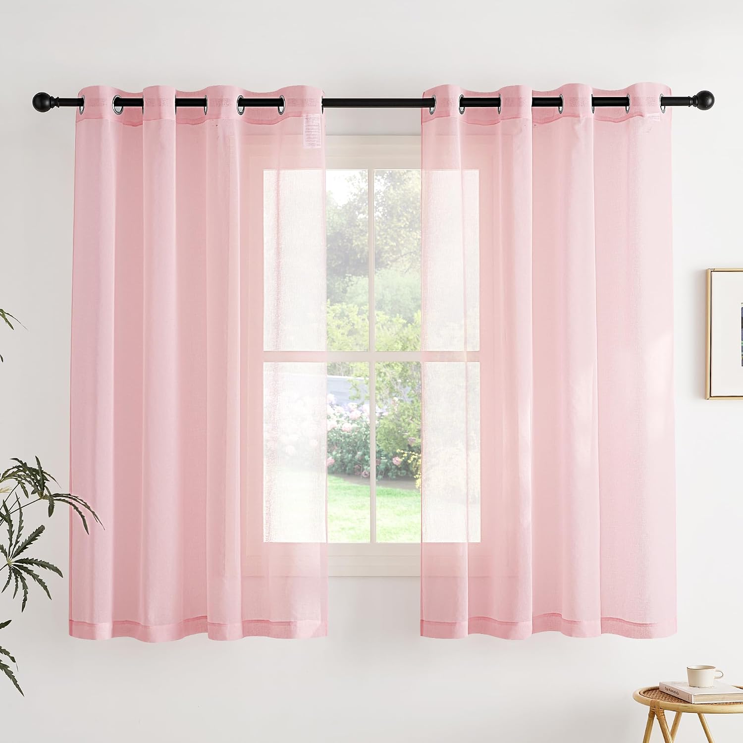 Detalle de PONY DANCE Vorhang-Set für Kinderzimmer – Rosa Voile mit Ösen, 2er Pack, H 160 x B 140 cm