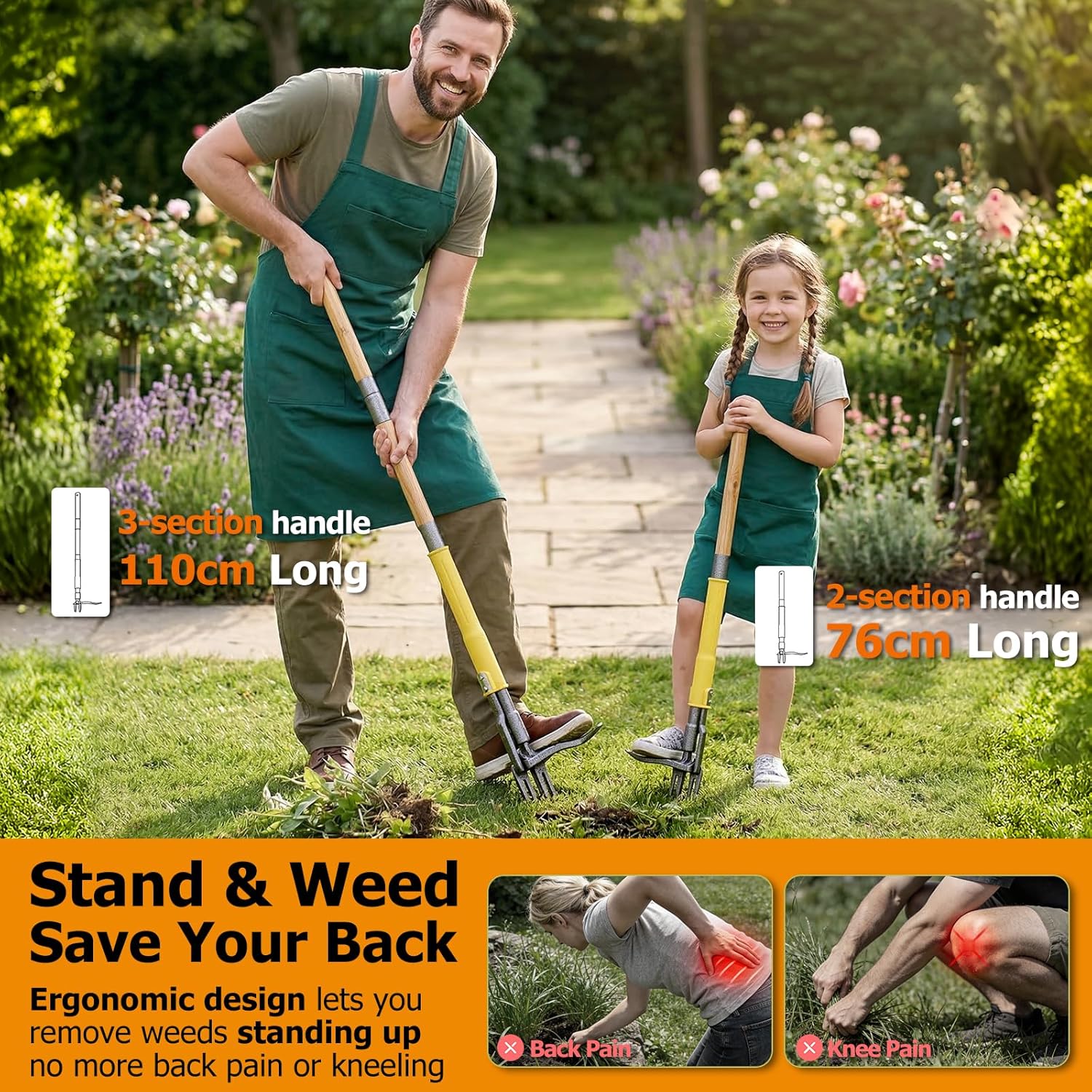 Thumbnail 2 de Slide-Release Stand Up Weed Puller Tool with Reinforced Steel Weeder and 3-Section Long Handle