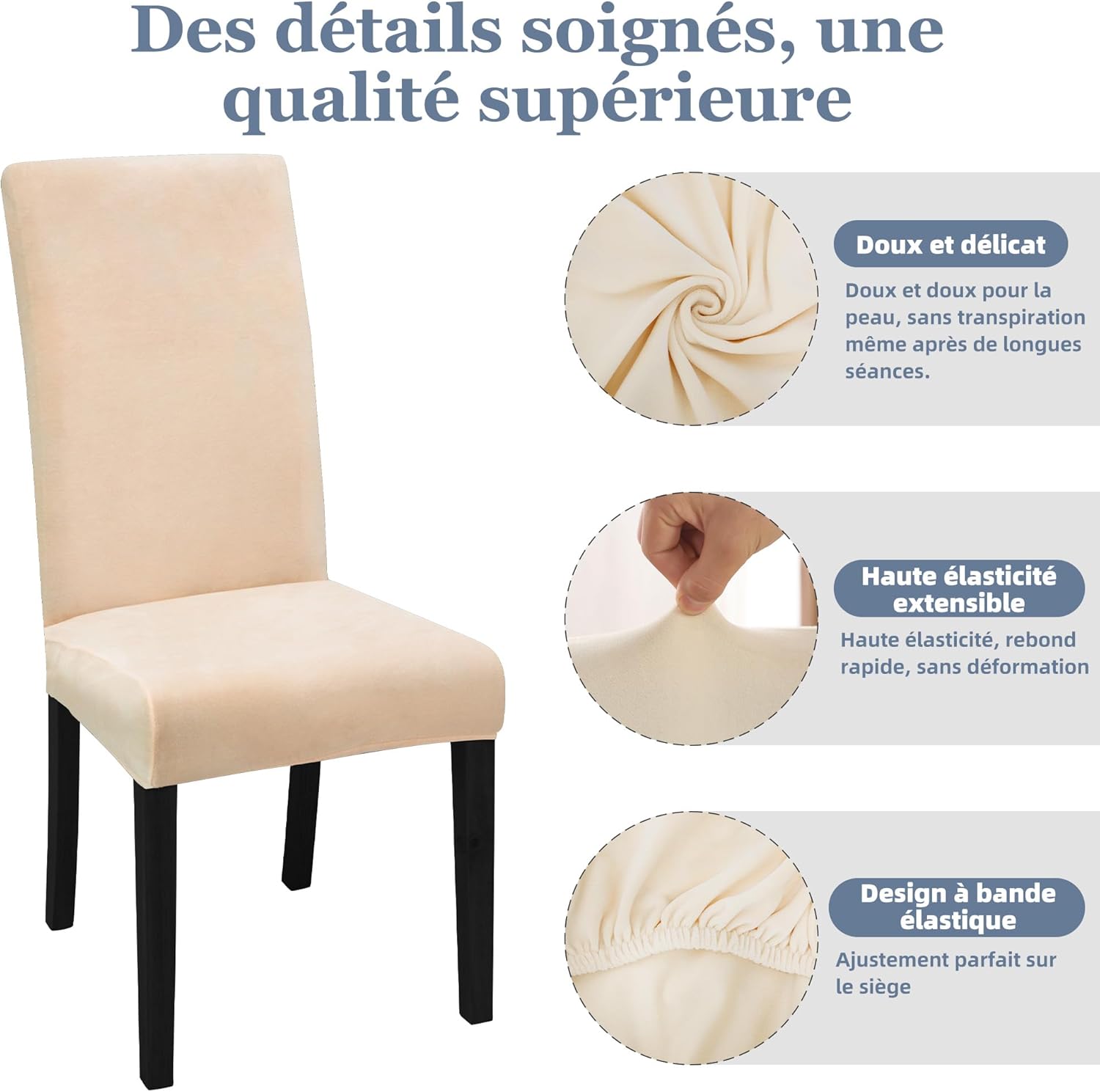 Detalle de SUKAIKEQA housse de chaise haute élastique jacquard (lot de 4/6/8) avec dossier