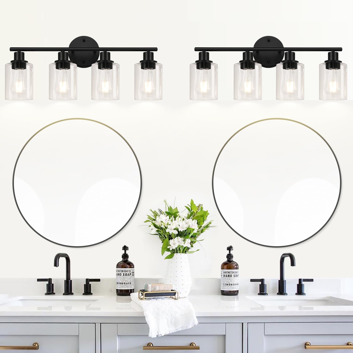Thumbnail 6 de Zarbitta Matte Black Vanity Light with Clear Glass Shades, Reversible Mounting