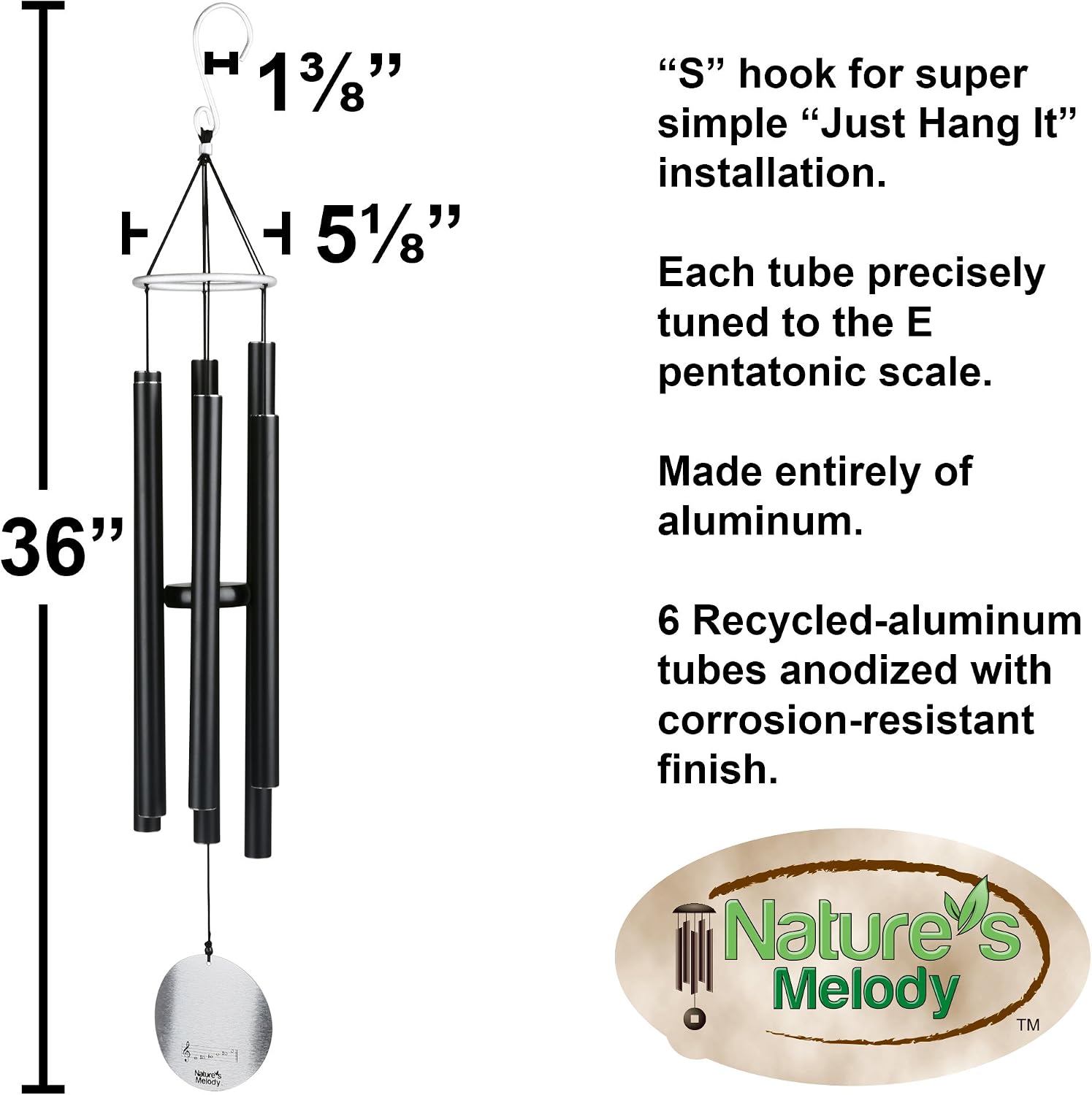 Thumbnail 1 de Nature's Melody AT36BK – czarny dzwonek wietrzny z aluminium, strojenie pentatoniczne