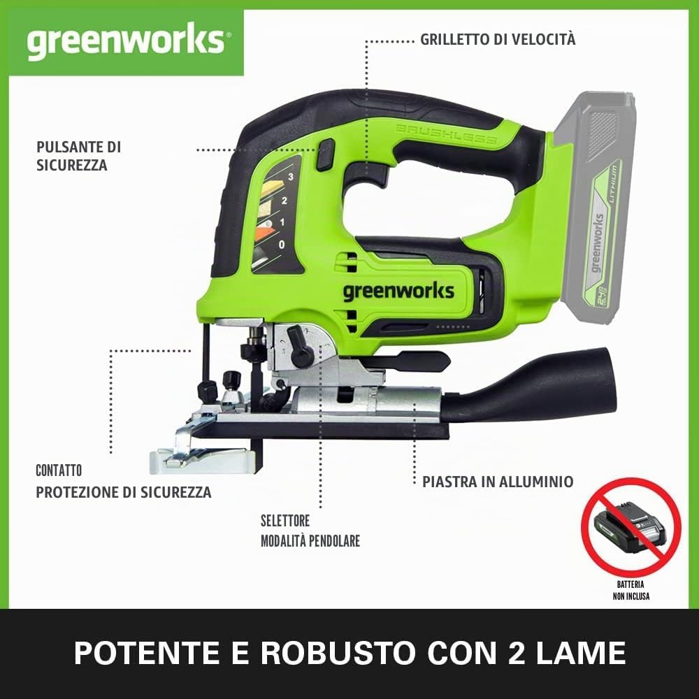 Thumbnail 1 de Greenworks GD24JS seghetto alternativo a batteria 24V (senza batteria e caricabatterie), base regolabile fino a 45°