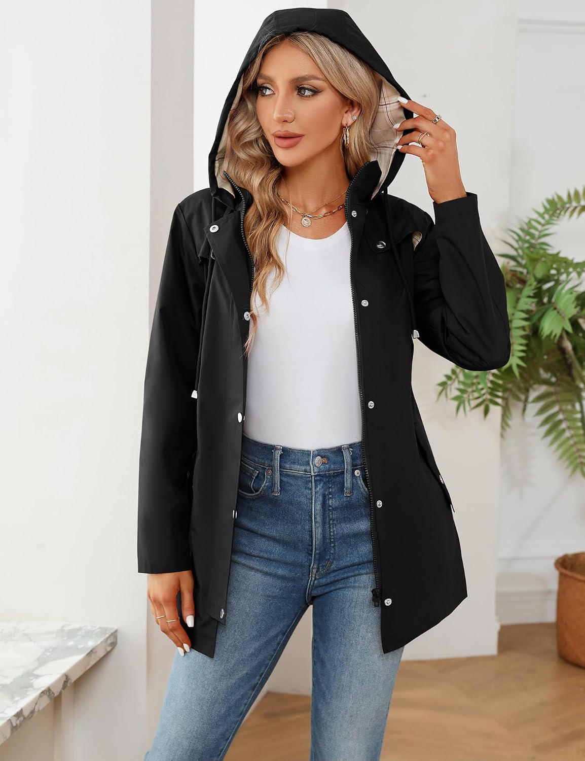 Thumbnail 2 de LOMON Women Waterproof Outdoor Hiking Raincoat — Lined Hooded Rain Jacket Trench Coat