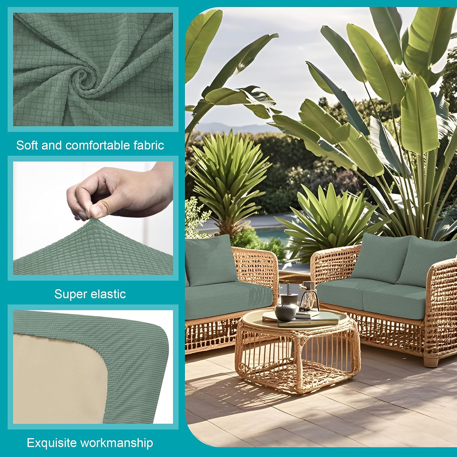 Detalle de BIETYONE outdoor cushion cover 14-Piece Stretch-Fit Patio Covers