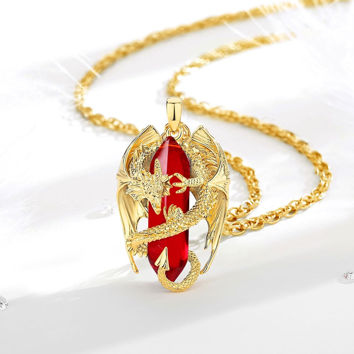 Thumbnail 1 de INFUSEU Kristall-Drachen Kette mit Drachen-Anhänger (gewickelter Zylinder, sechseckiger Heilkristall)