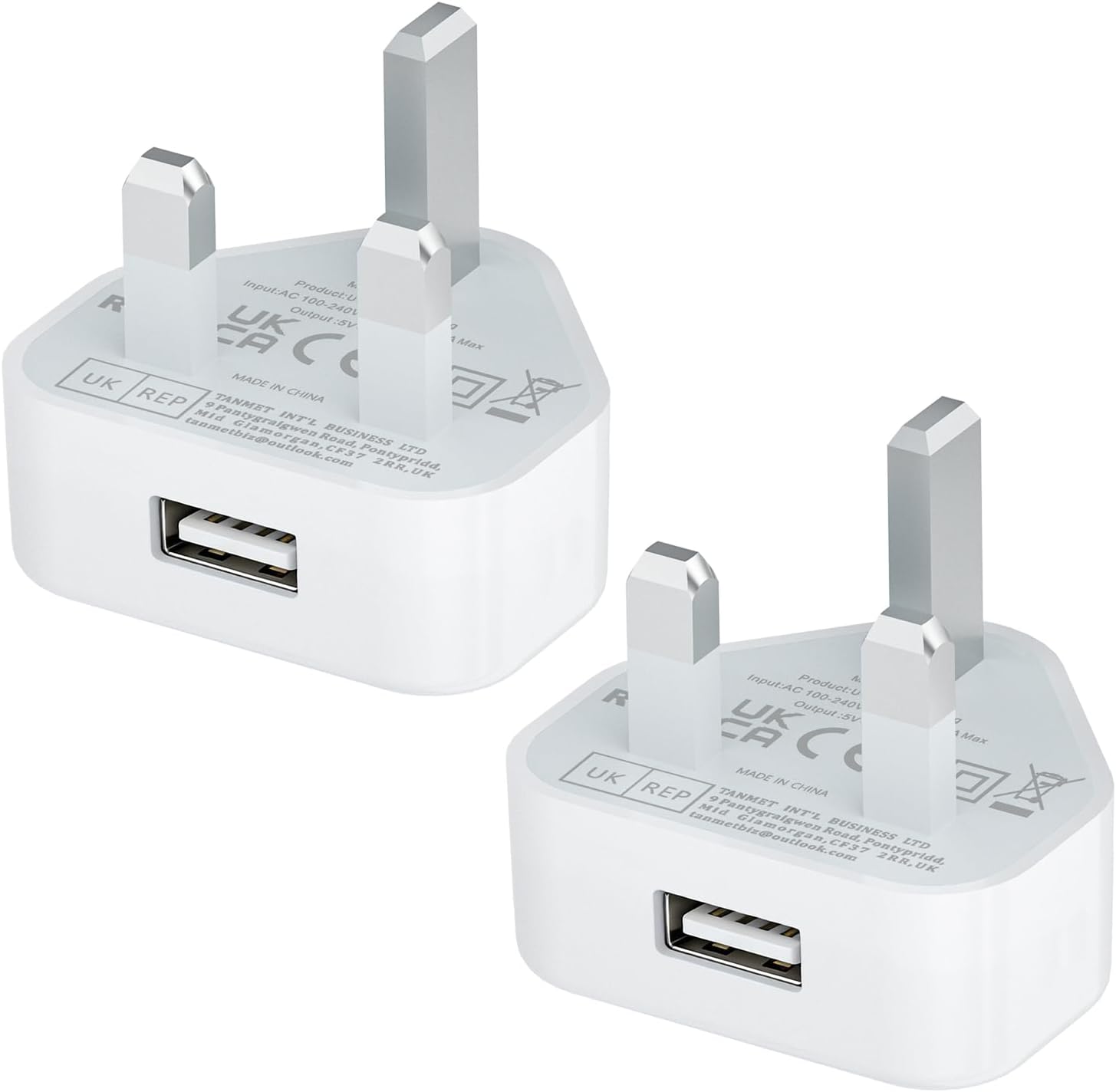 Detalle de TEYASI USB Plug UK | 2-Pack 5W USB Charger Plugs with Smart IC (UK Colour) for iPhone, iPad and More