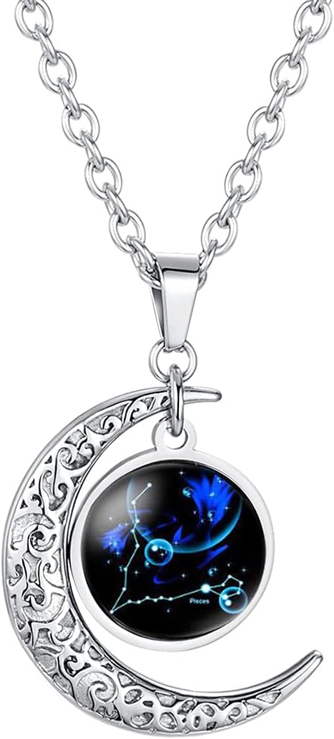 Thumbnail 6 de Caimeytie Damen Halskette mit Mond-Anhänger, Sternbild/Sternzeichen und Glas-Anhänger
