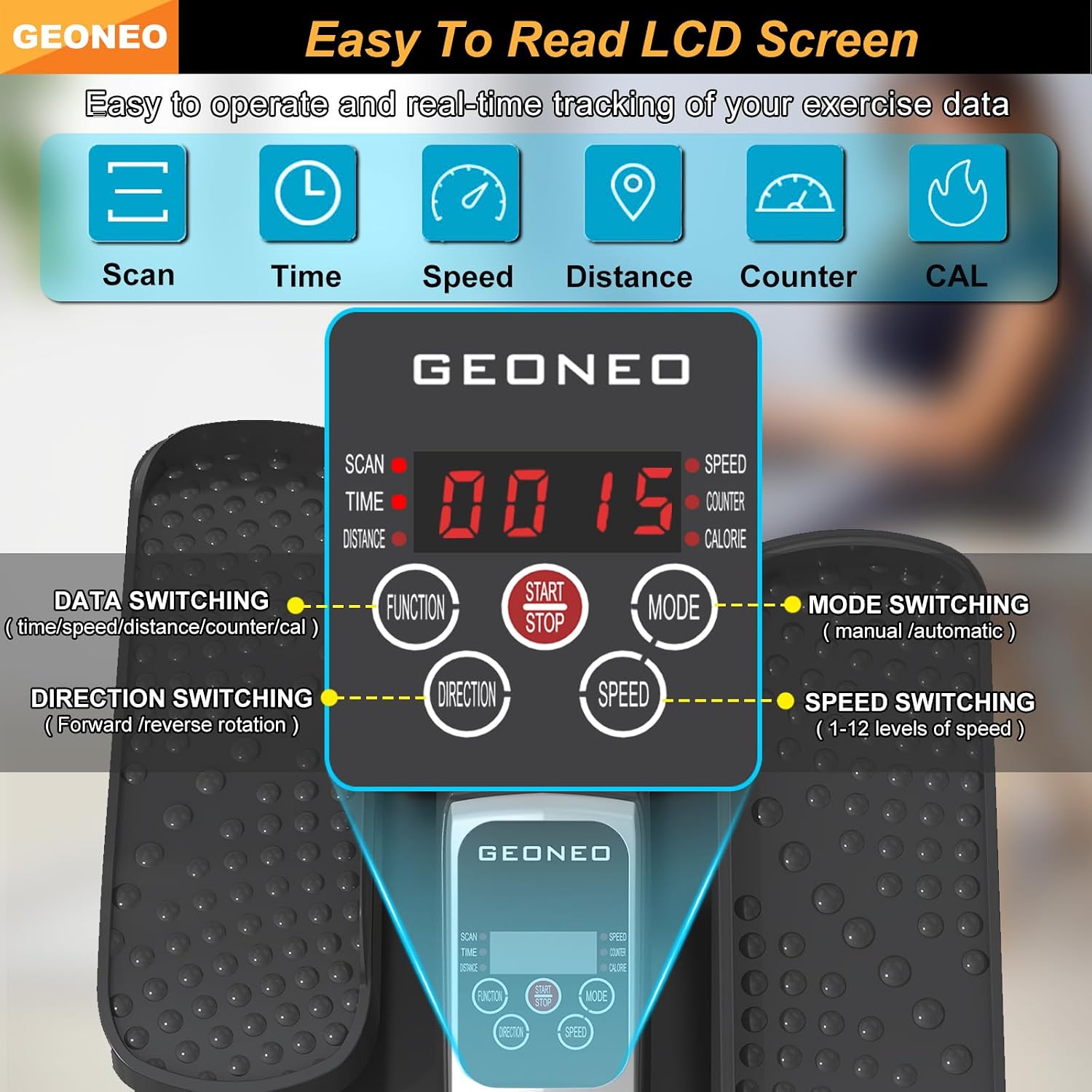Detalle de GEONEO Under Desk Elliptical 12 speeds 🏃♀