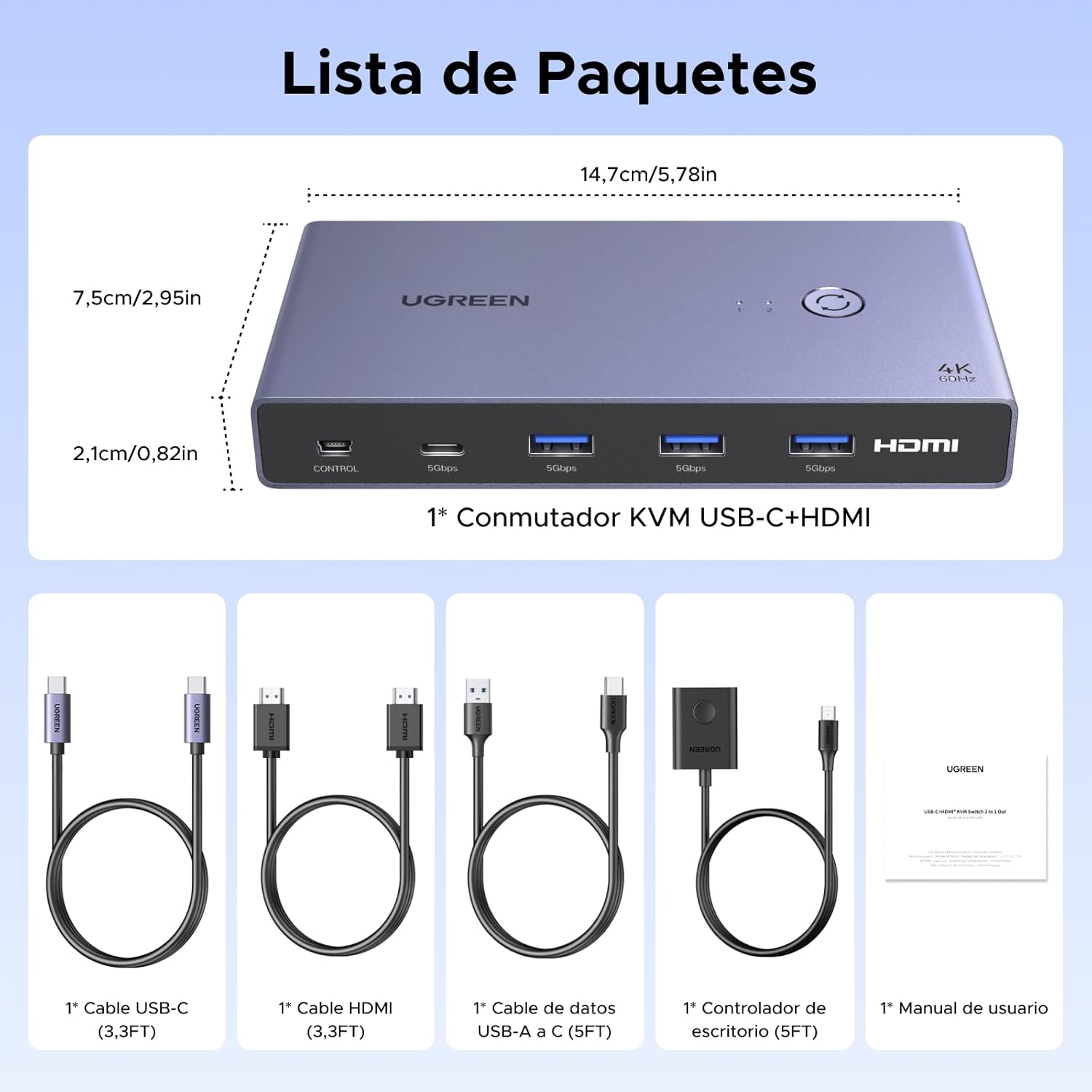 Thumbnail 8 de UGREEN KVM Switch HDMI USB-C 4K 60Hz 2 Entradas 🖥